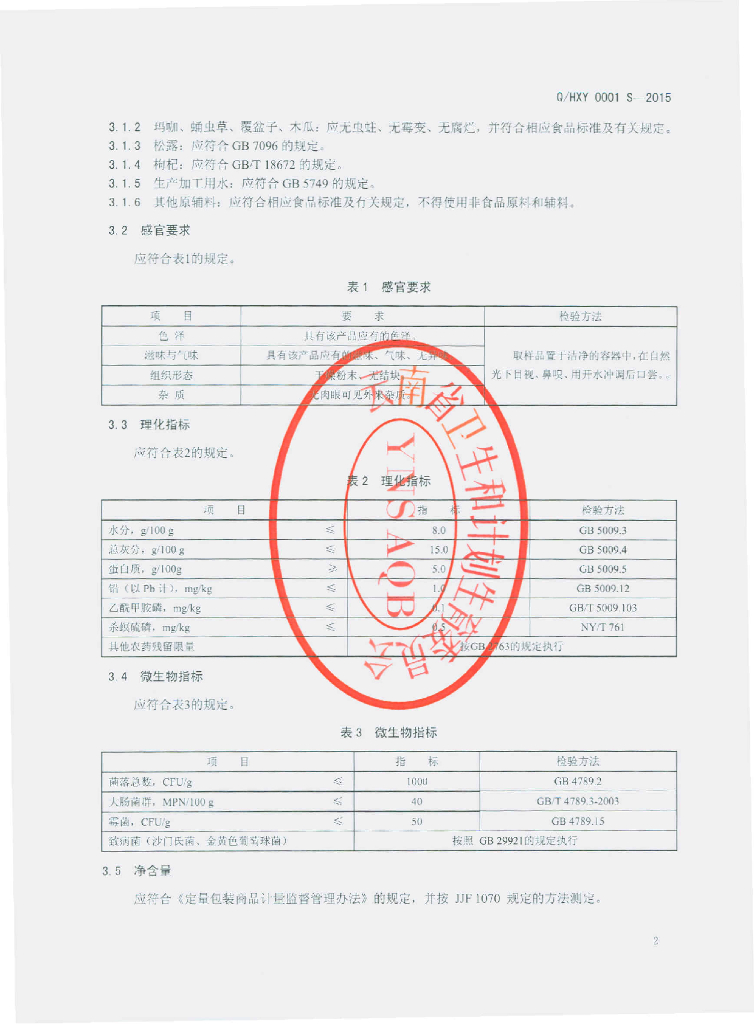 Q/HXY 0001S-2015 标准预览