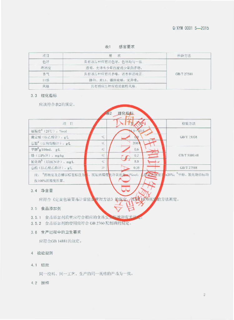 Q/XYM 0001S-2015 标准预览