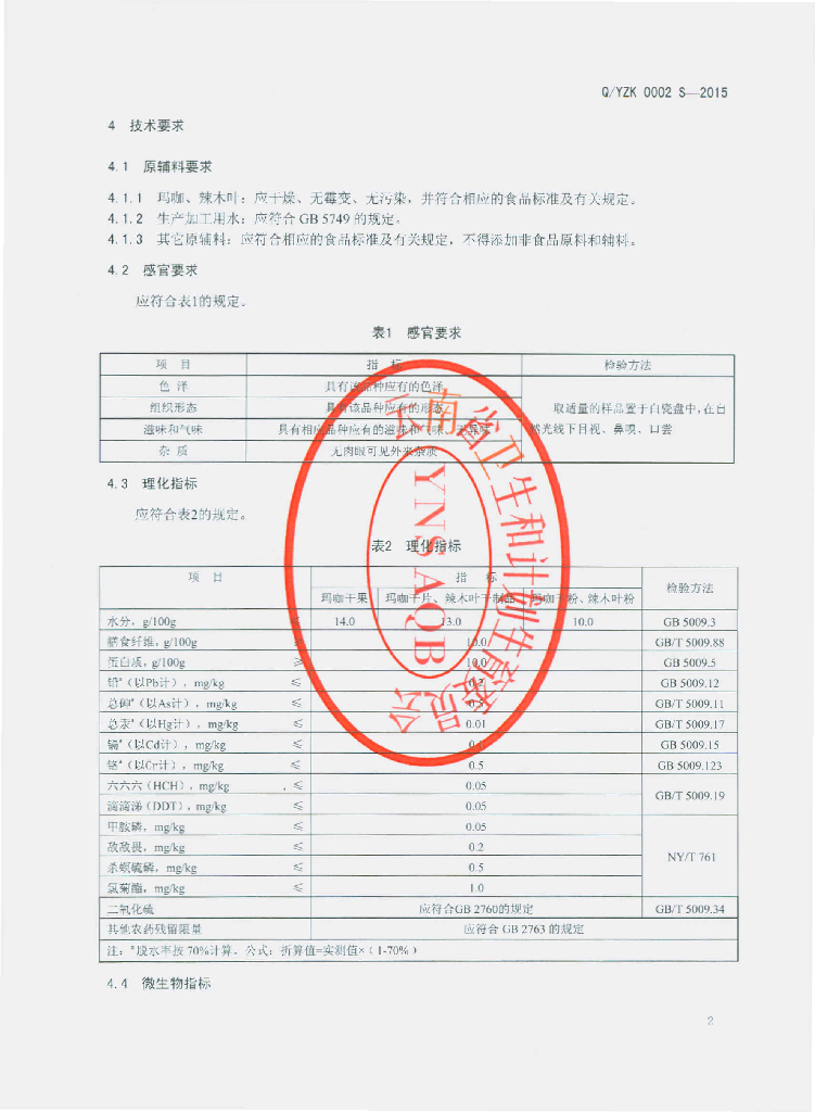 Q/YZK 0002S-2015 标准预览