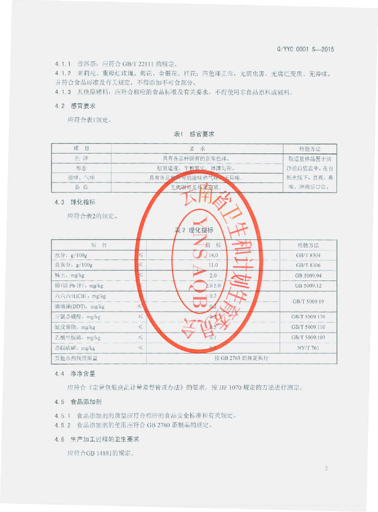 Q/YYC 0001S-2015 标准预览