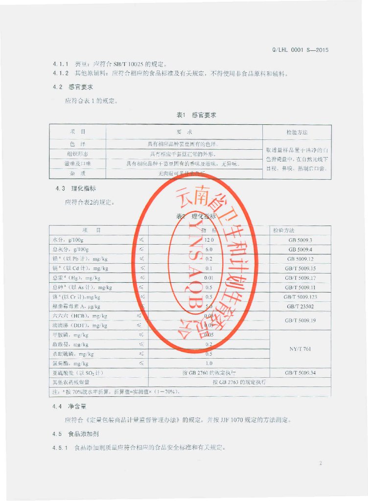 Q/LHL 0001S-2015 标准预览