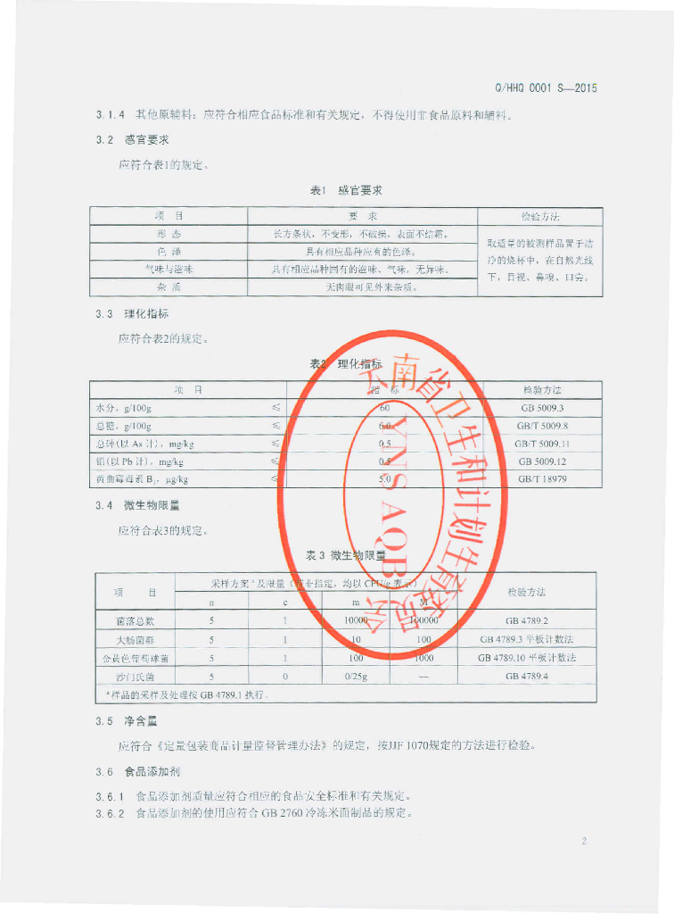 Q/HHQ 0001S-2015 标准预览