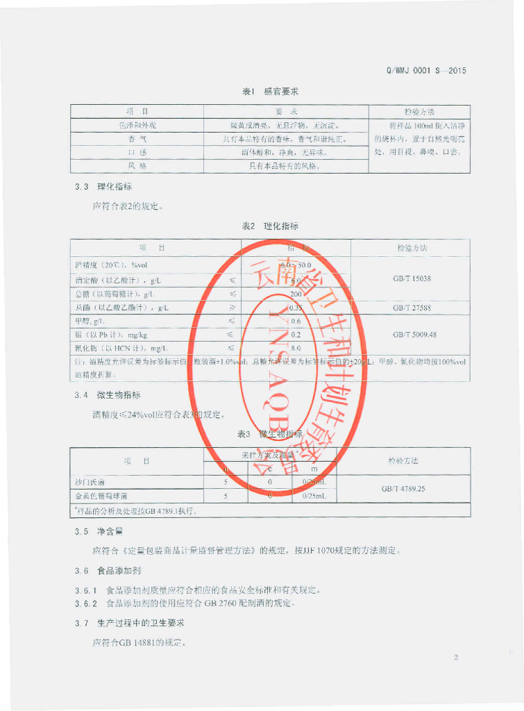 Q/WMJ 0001-2015 标准预览