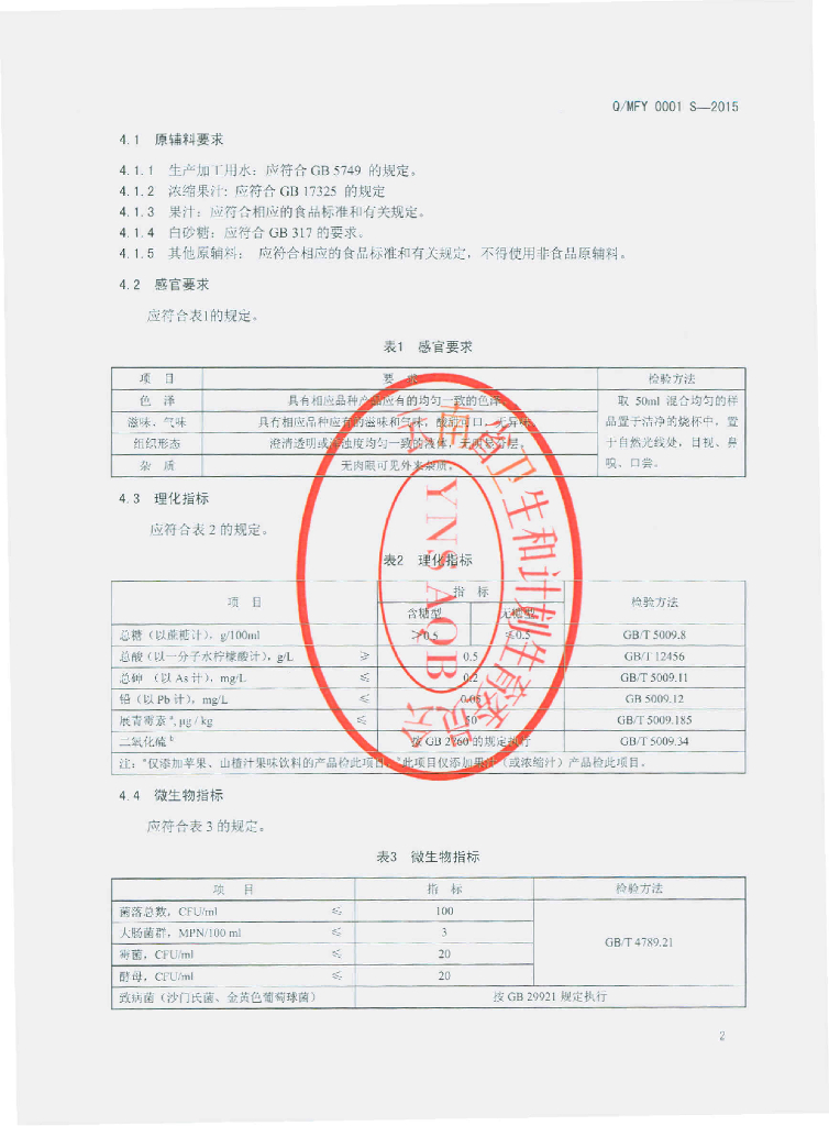 Q/MFY 0001S-2015 标准预览