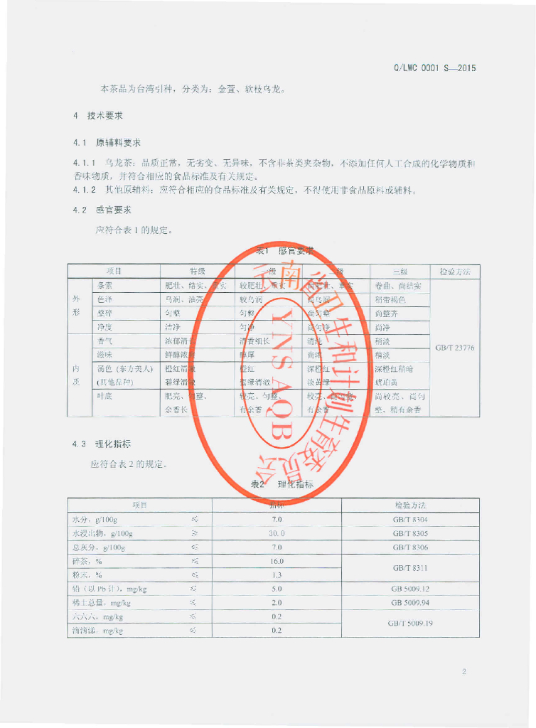 Q/LWC 0001S-2015 标准预览