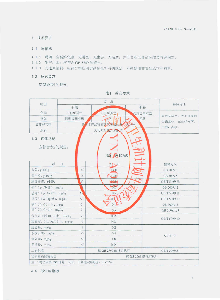 Q/YZH 0002S-2015 标准预览
