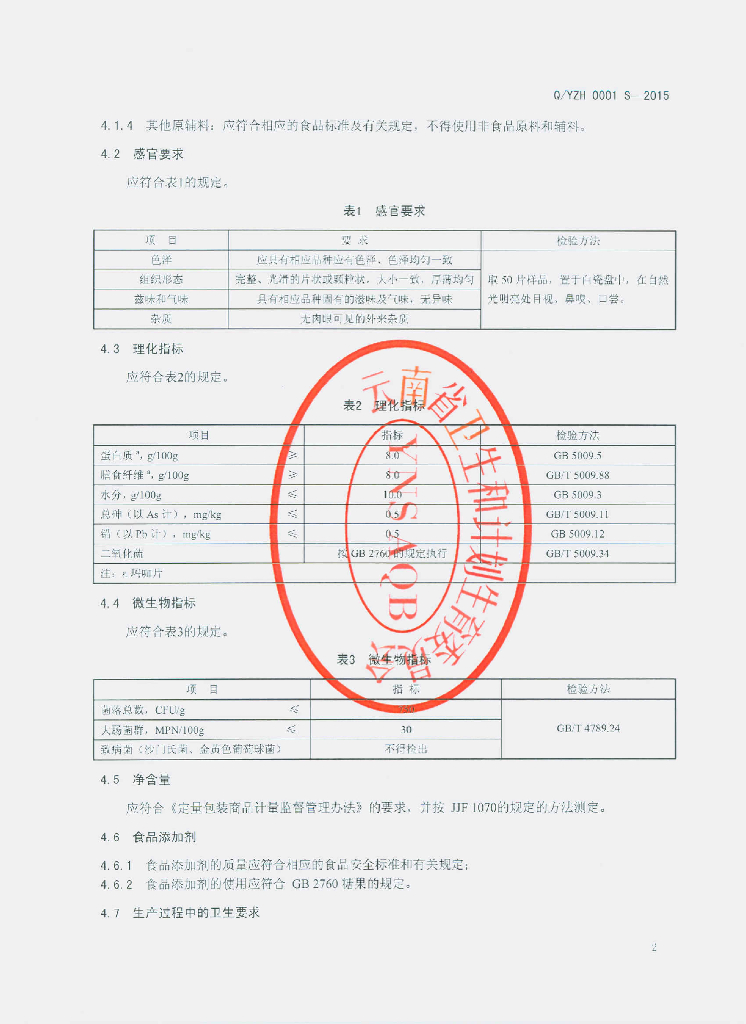 Q/YZH 0001S-2015 标准预览