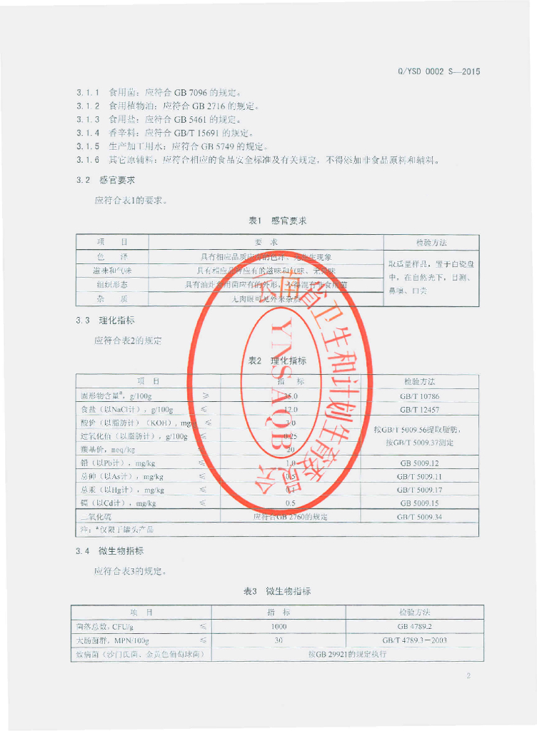 Q/YSD 0002S-2015 标准预览