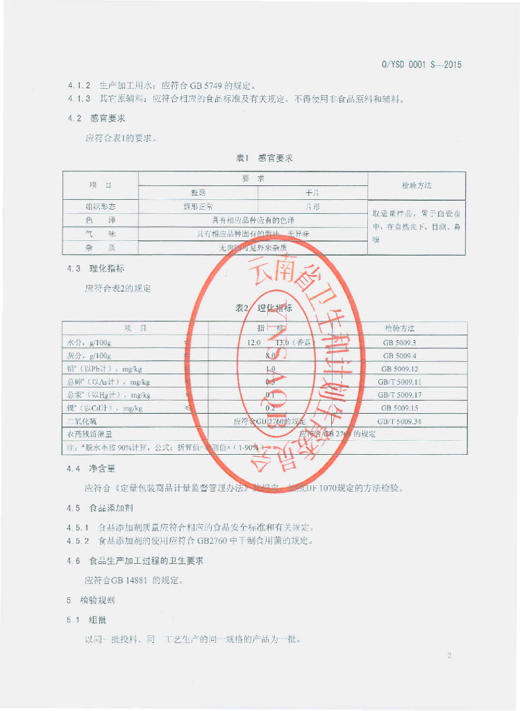 Q/YSD 0001S-2015 标准预览