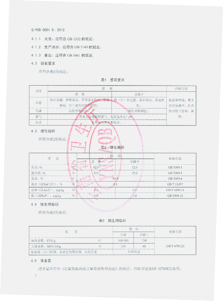 Q/YSB 0001S-2012 标准预览