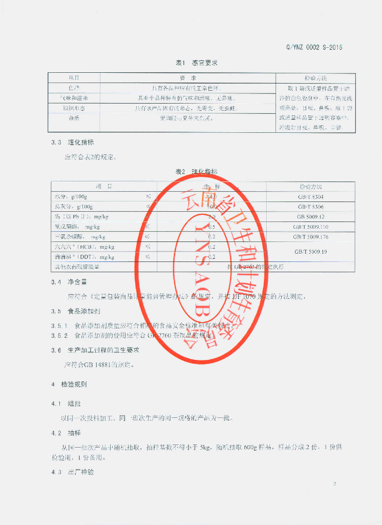 Q/YNZ 0002S-2015 标准预览