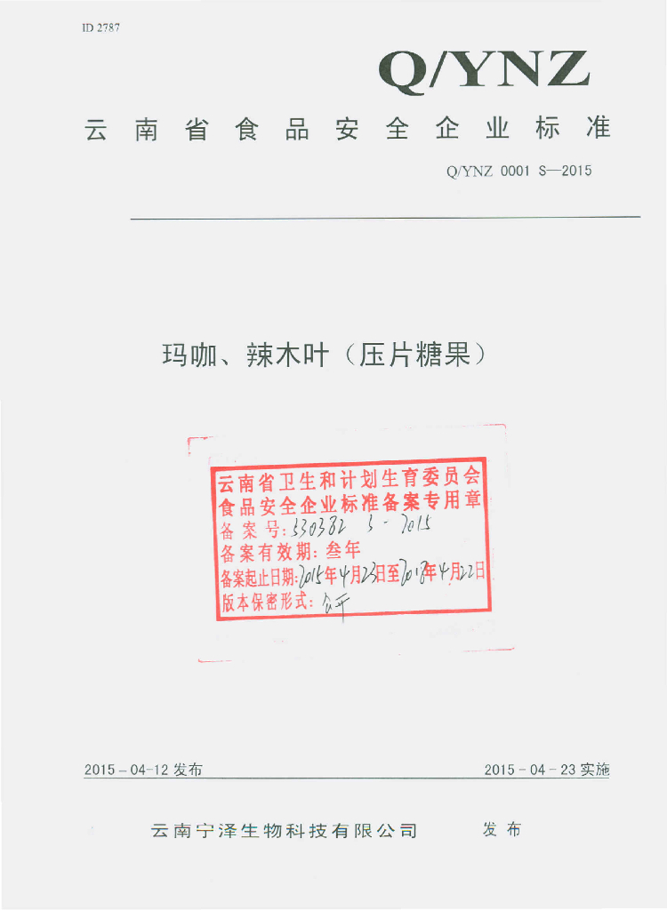 Q/YNZ 0001S-2015 标准预览