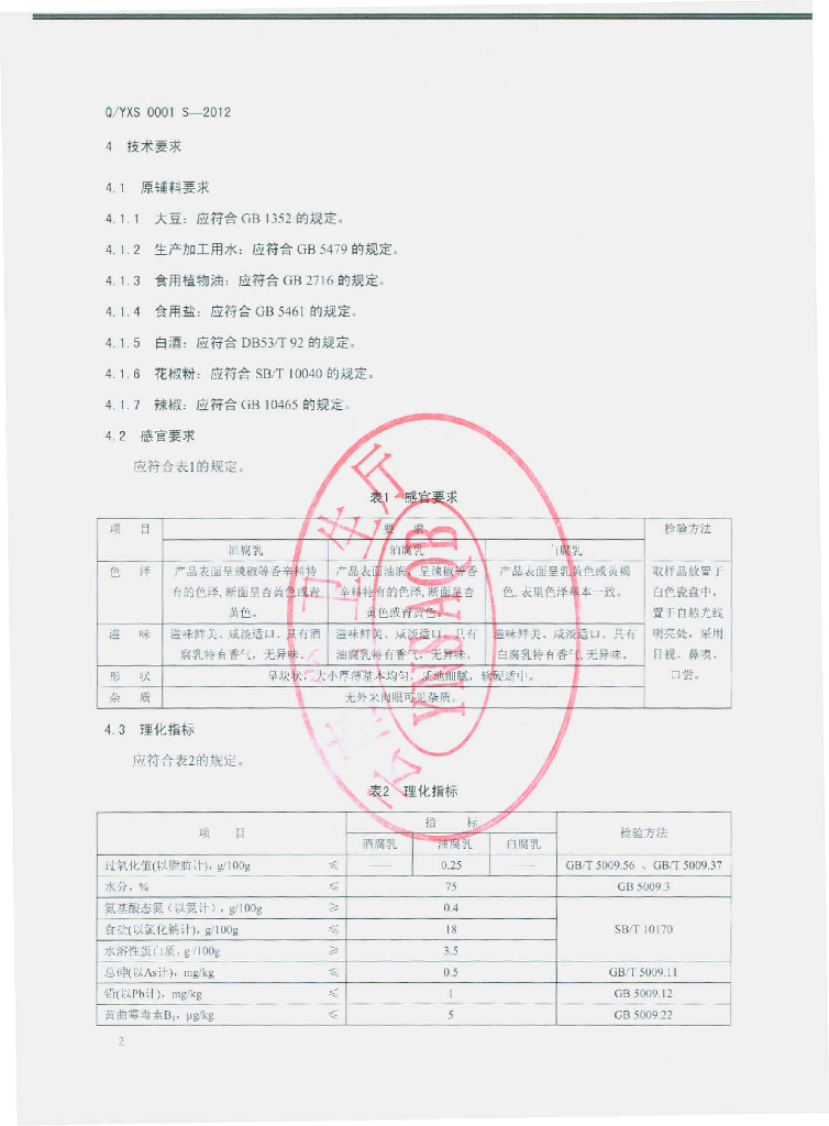 Q/MXH 0001S-2012 标准预览
