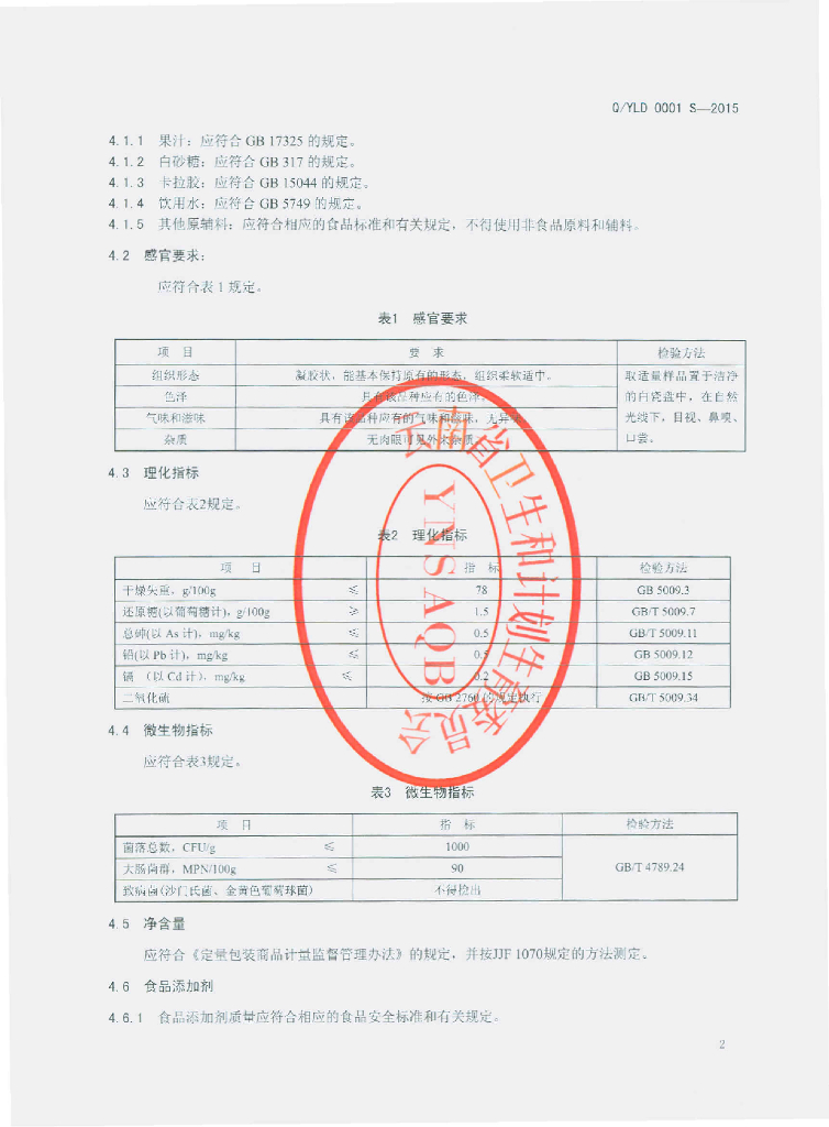 Q/YLD 0001S-2015 标准预览