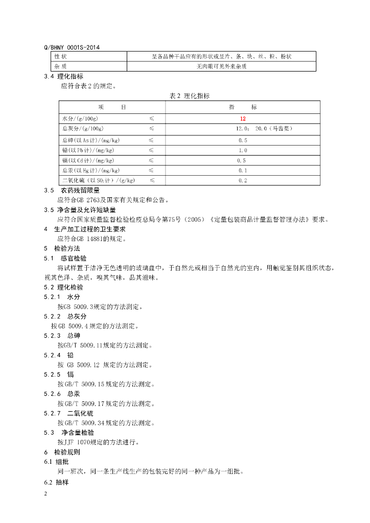 Q/BHNY 0001S-2014 标准预览