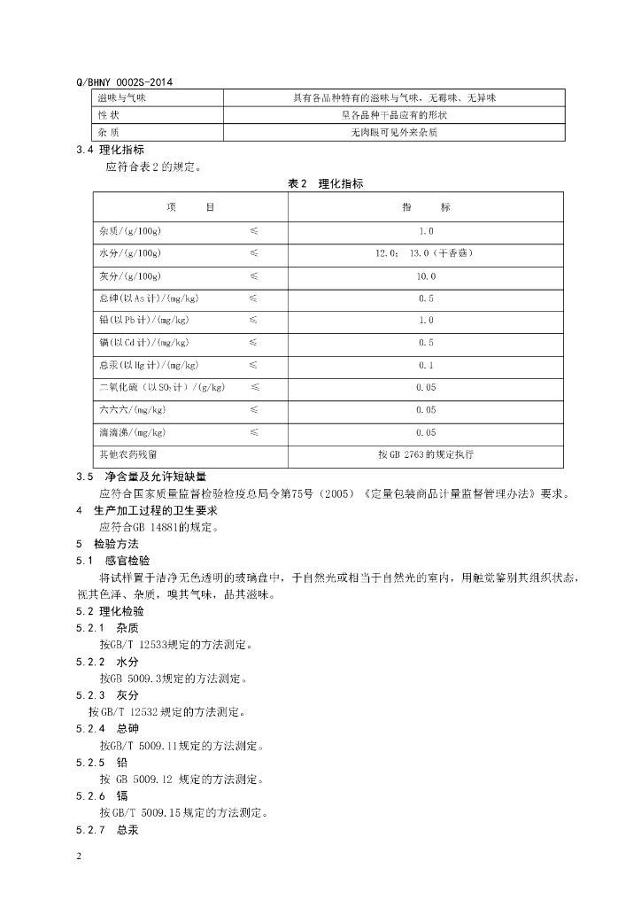 Q/BHNY 0002S-2014 标准预览