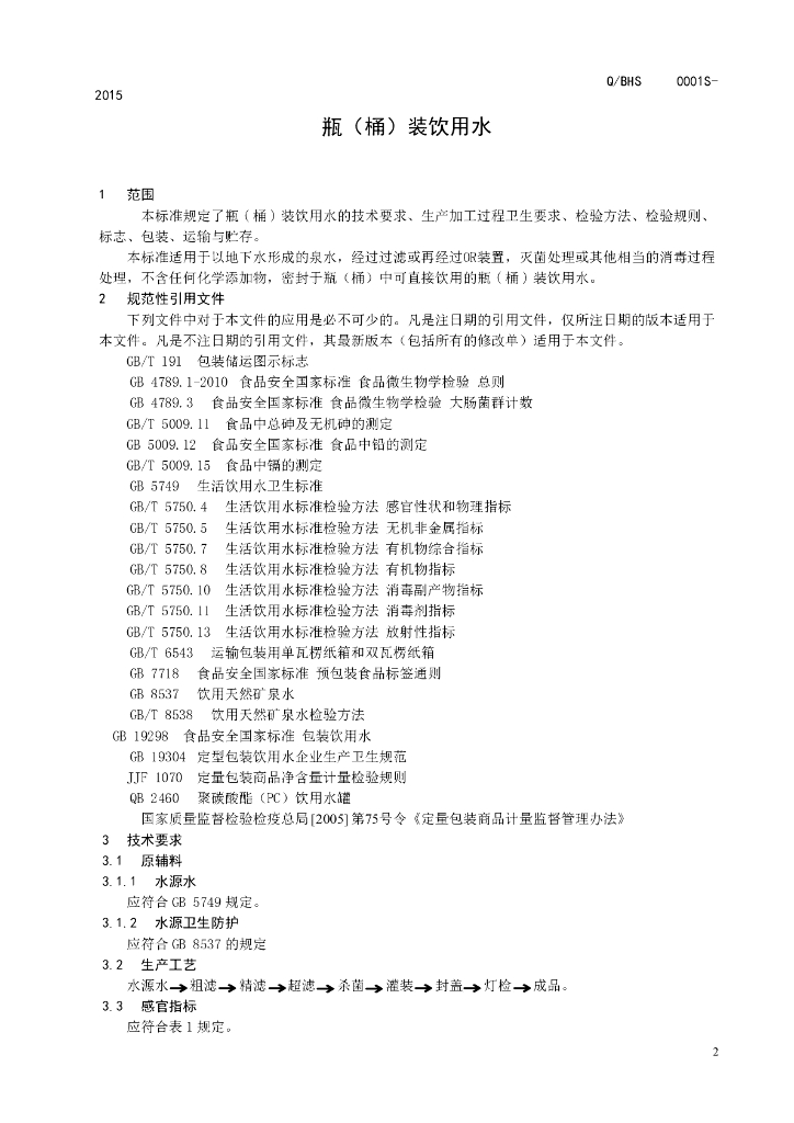 Q/BHS 0001S-2015 标准预览