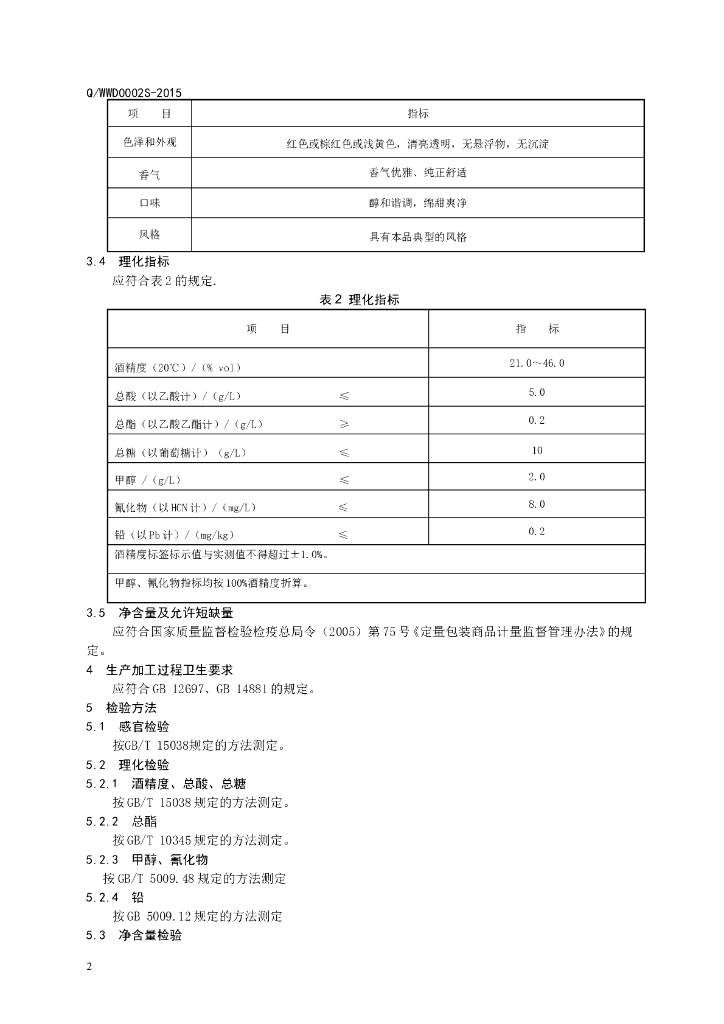 Q/WWD 0002S-2015 标准预览
