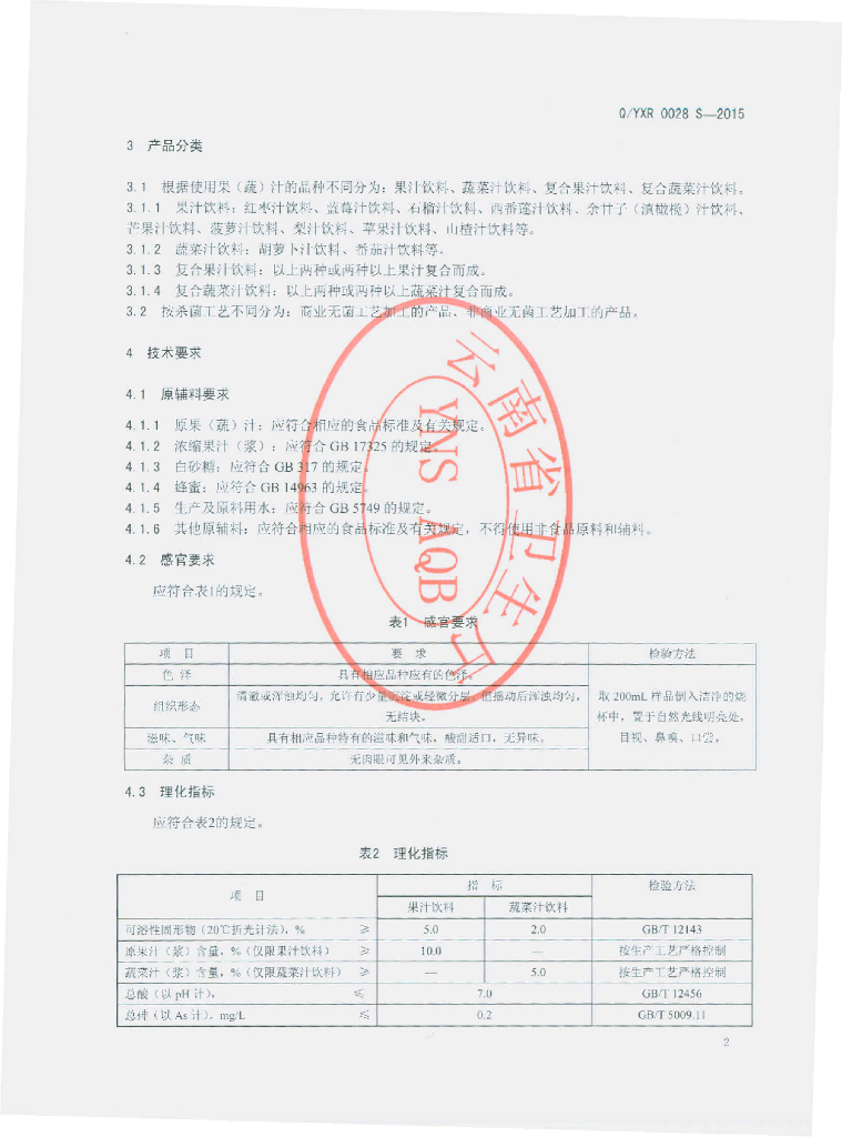 Q/YXR 0028S-2015 标准预览