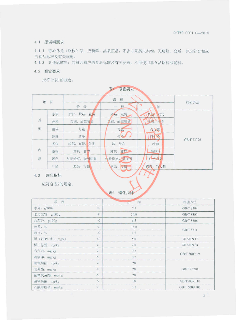 Q/TWC 0001S-2015 标准预览