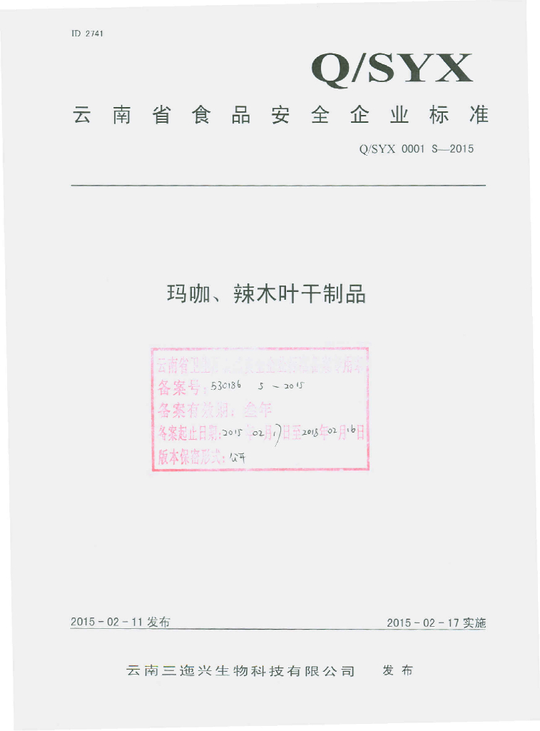 Q/SYX 0001S-2015 标准预览