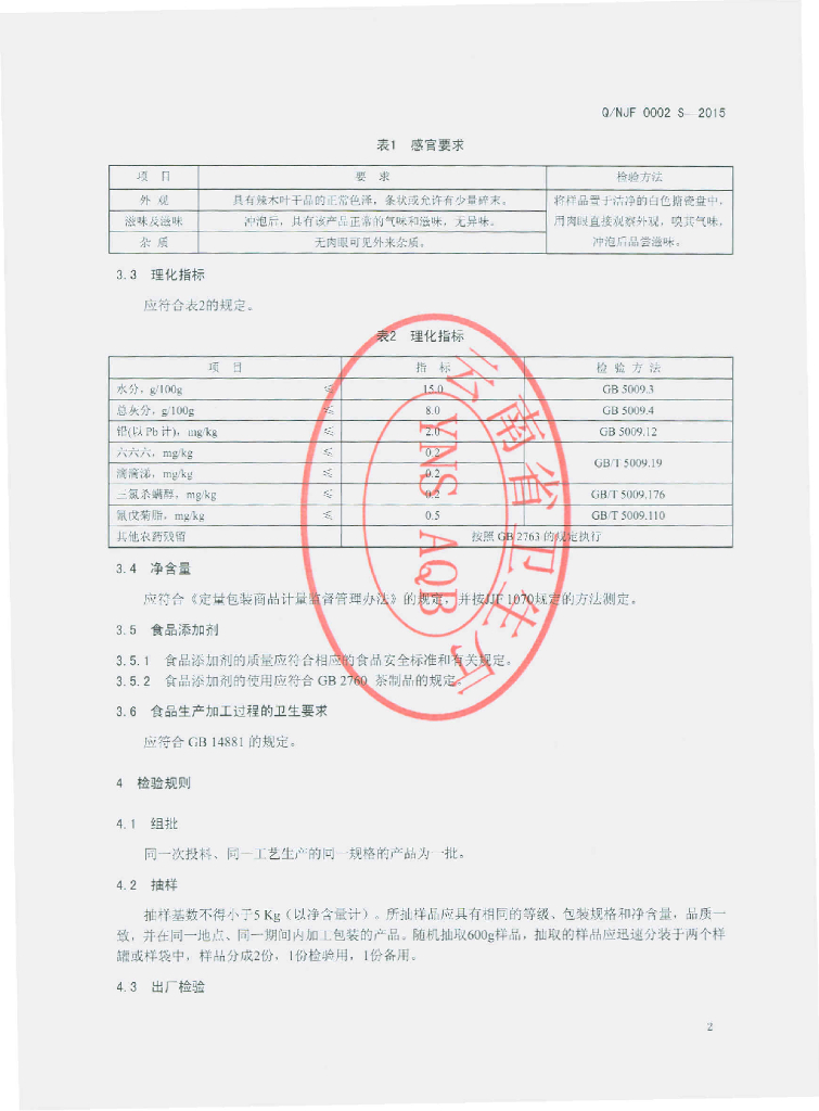 Q/NJF 0002S-2015 标准预览