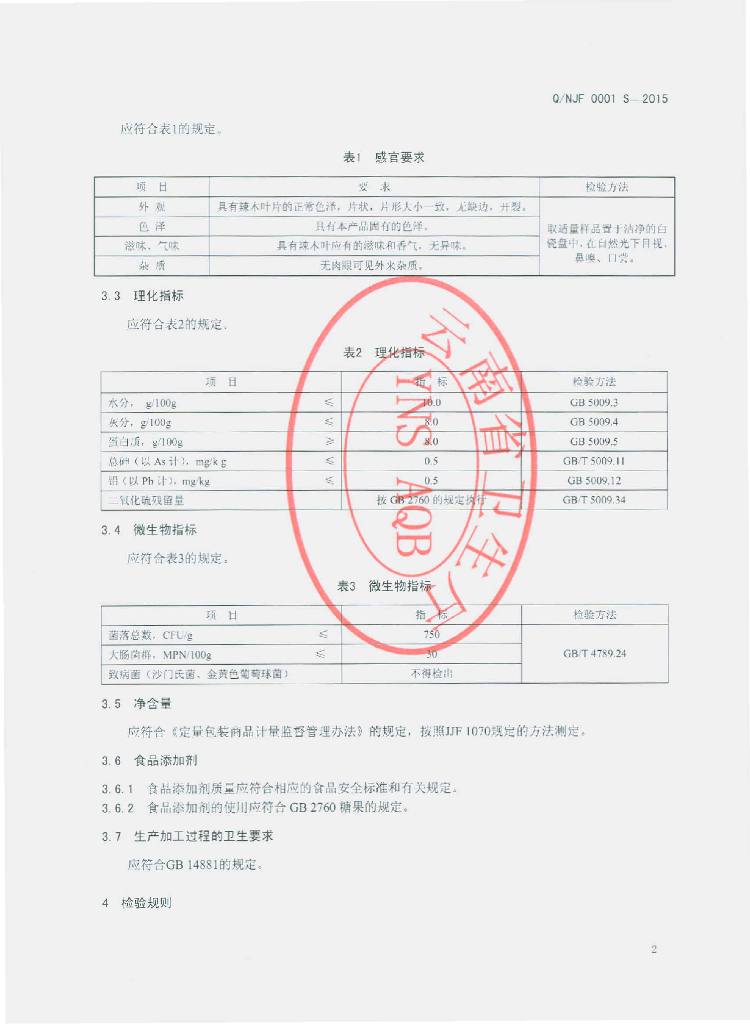 Q/NJF 0001S-2015 标准预览