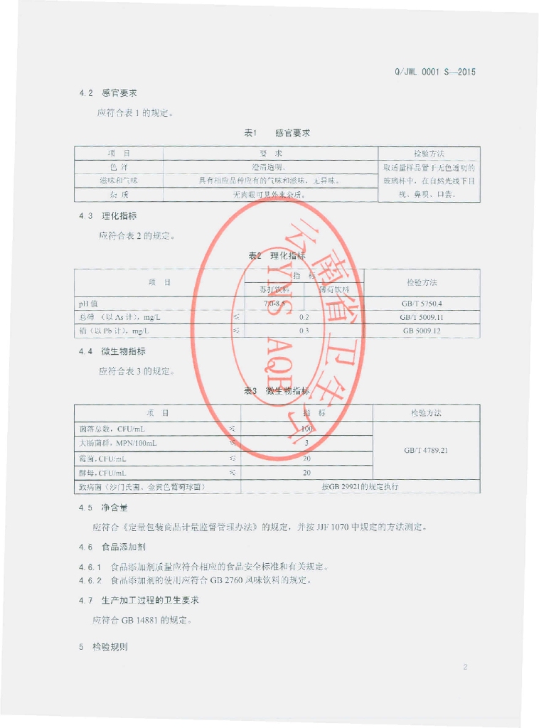 Q/JWL 0001S-2015 标准预览