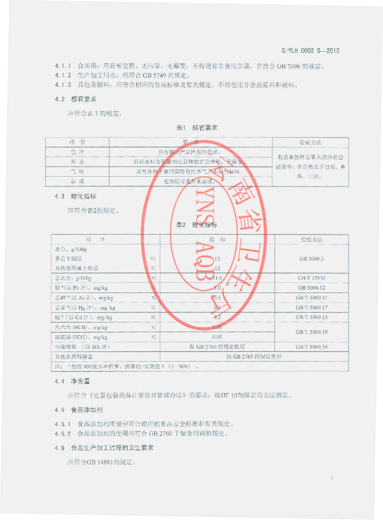 Q/YLH 0002S-2015 标准预览