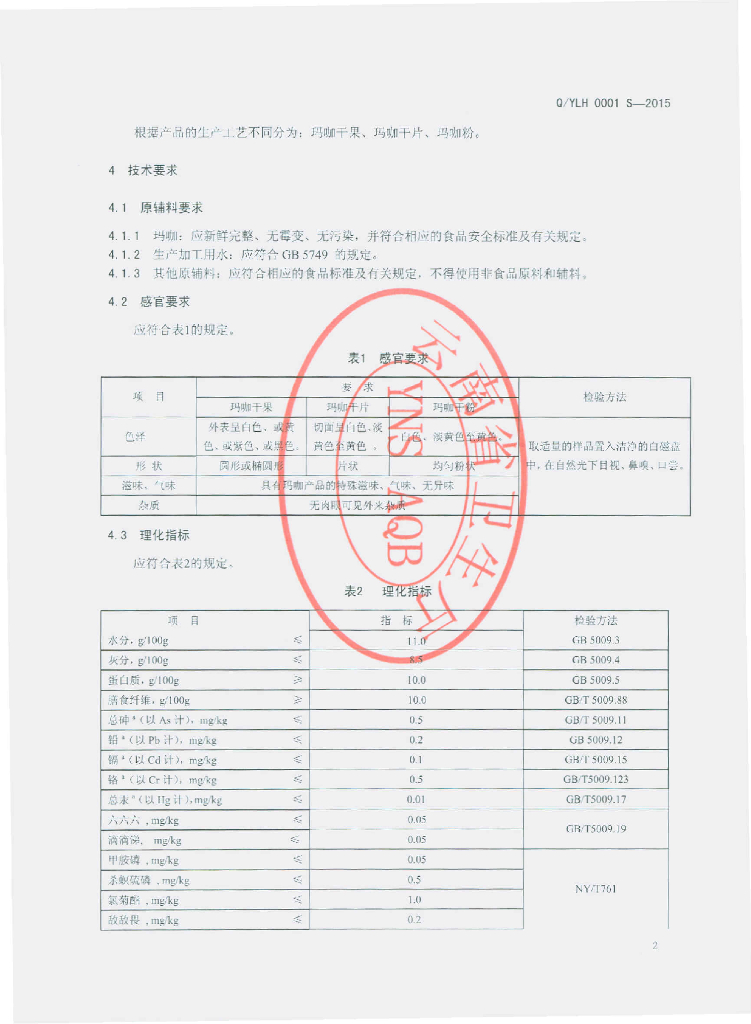 Q/YLH 0001S-2015 标准预览