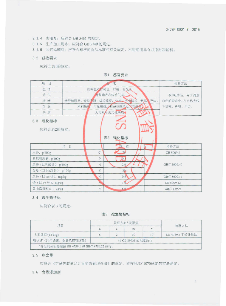 Q/QYP 0001S-2015 标准预览