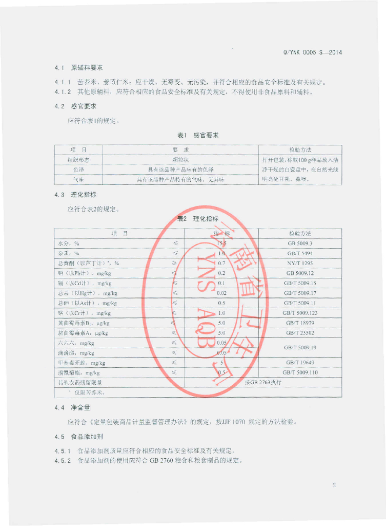 Q/YNK 0005S-2014 标准预览