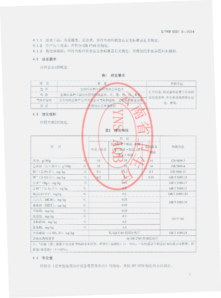 Q/YKW 0001S-2014 标准预览