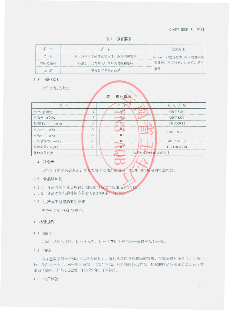 Q/CFY 0001S-2014 标准预览