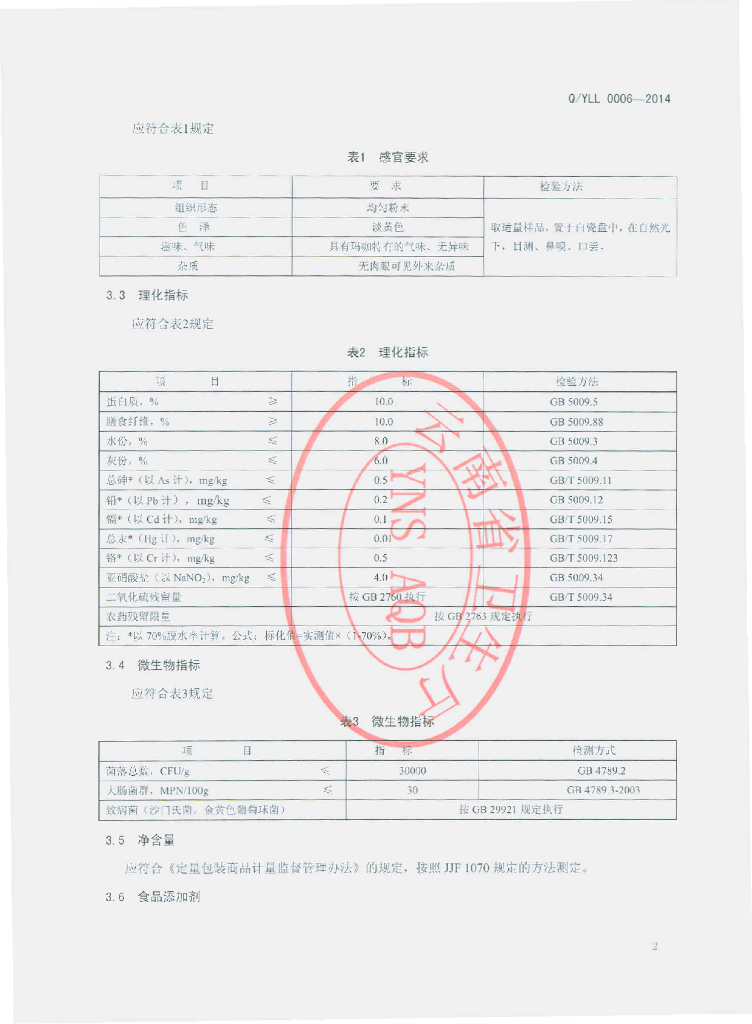 Q/YLL 0006S-2014 标准预览
