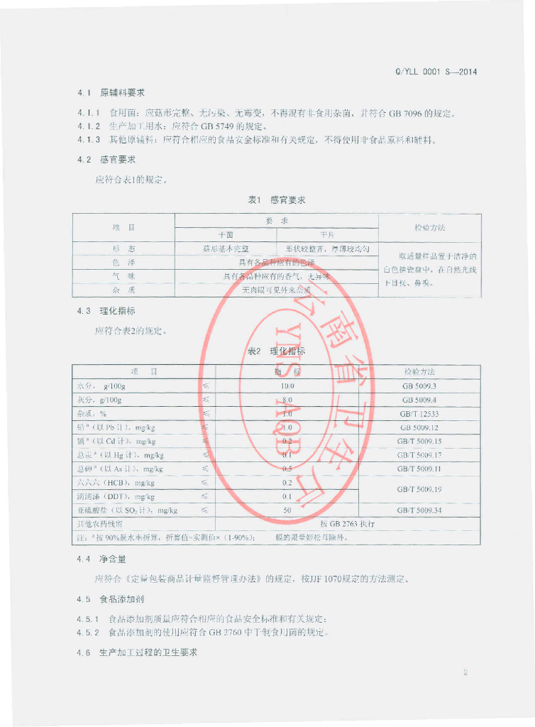 Q/YLL 0001S-2014 标准预览