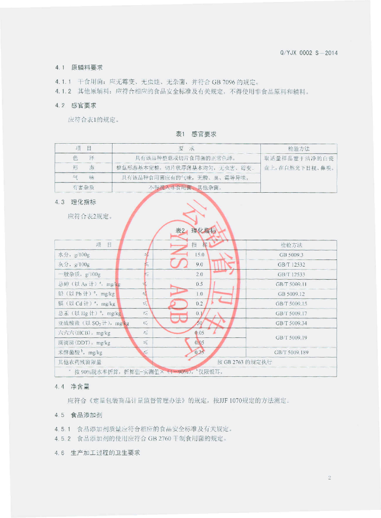 Q/YJX 0002S-2014 标准预览