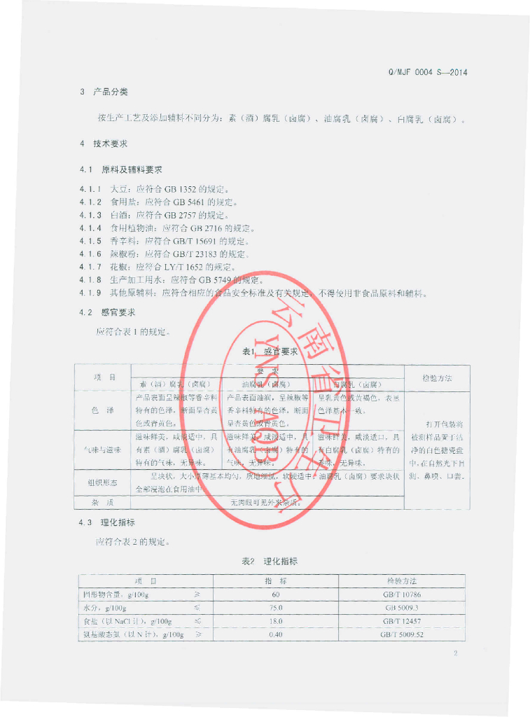 Q/MJF 0004S-2014 标准预览
