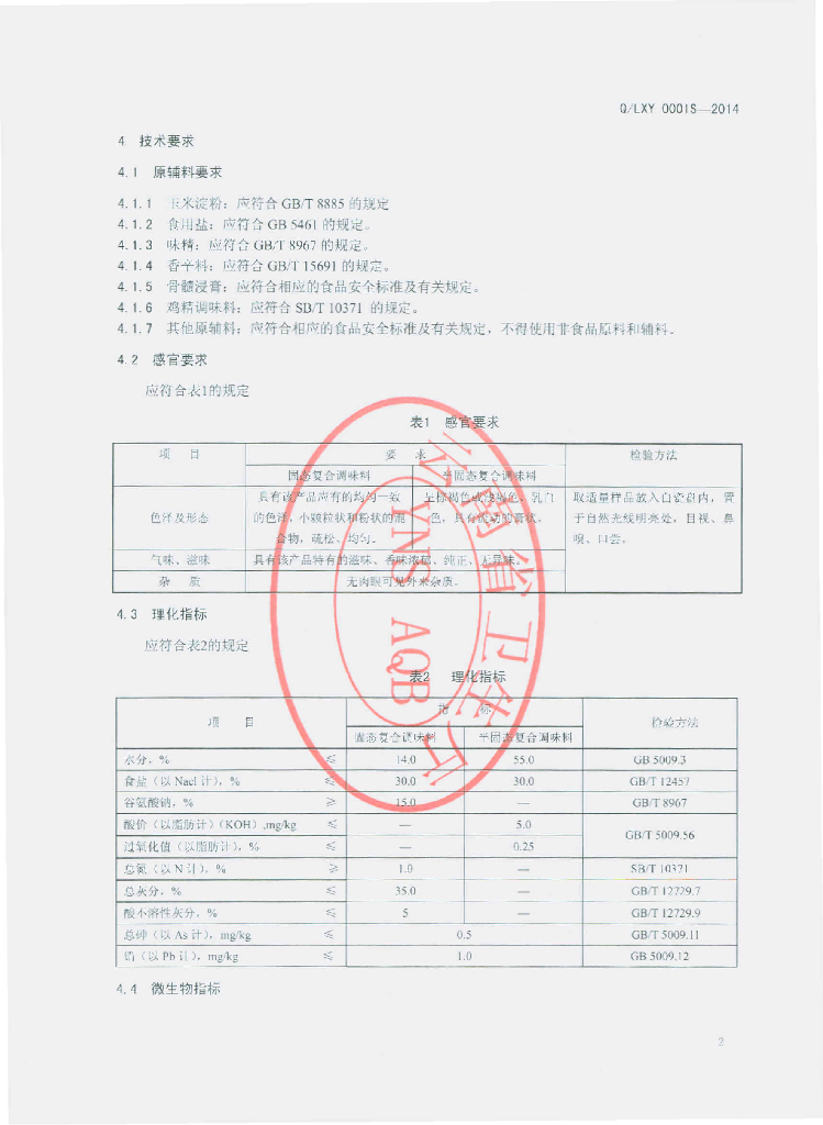Q/LXY 0001S-2014 标准预览