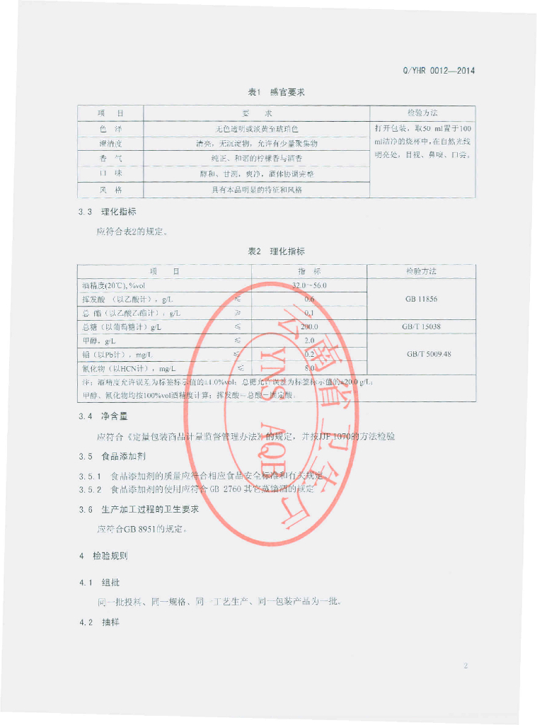 Q/YHR 0012-2014 标准预览