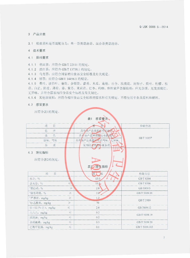Q/JSK 0006S-2014 标准预览