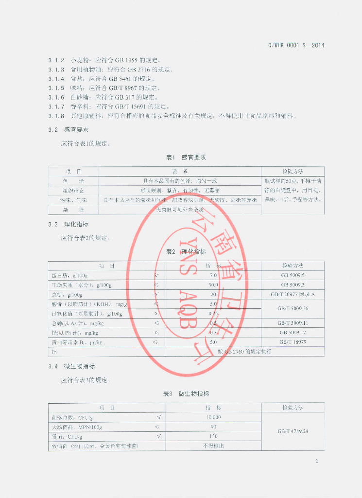 Q/WHK 0001S-2014 标准预览