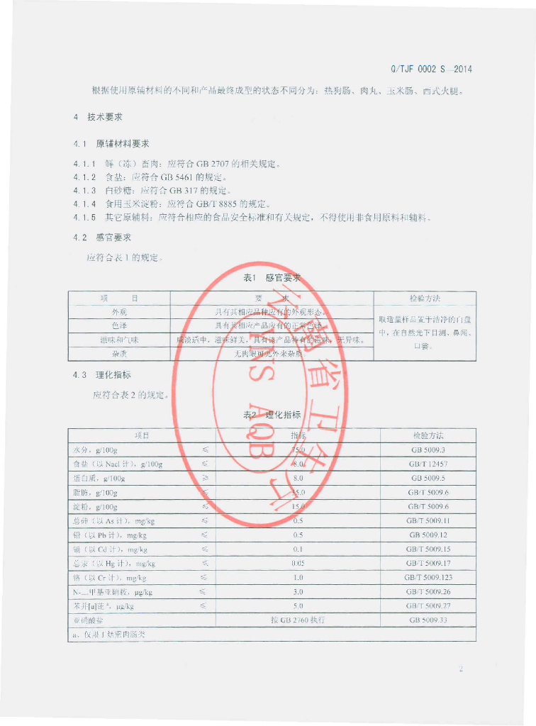 Q/TJF 0002S-2014 标准预览