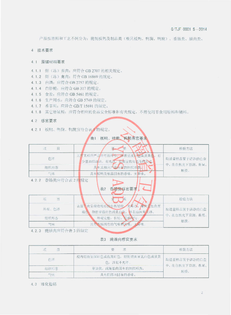 Q/TJF 0001S-2014 标准预览