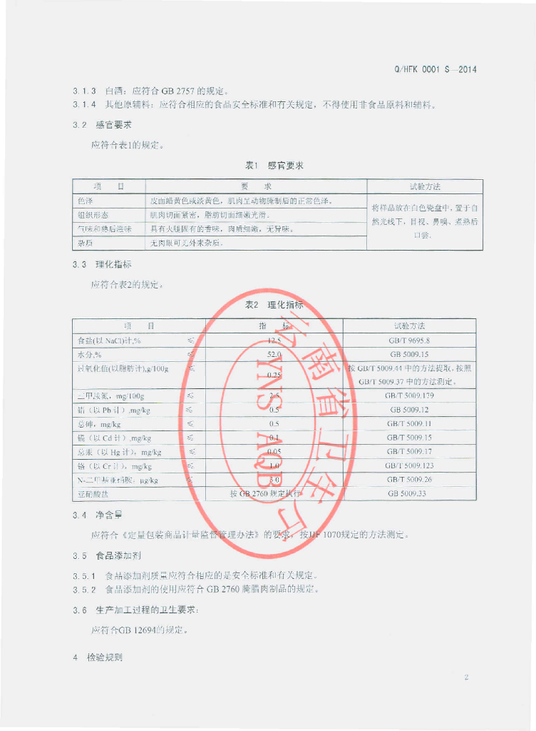 Q/HFK 0001S-2014 标准预览