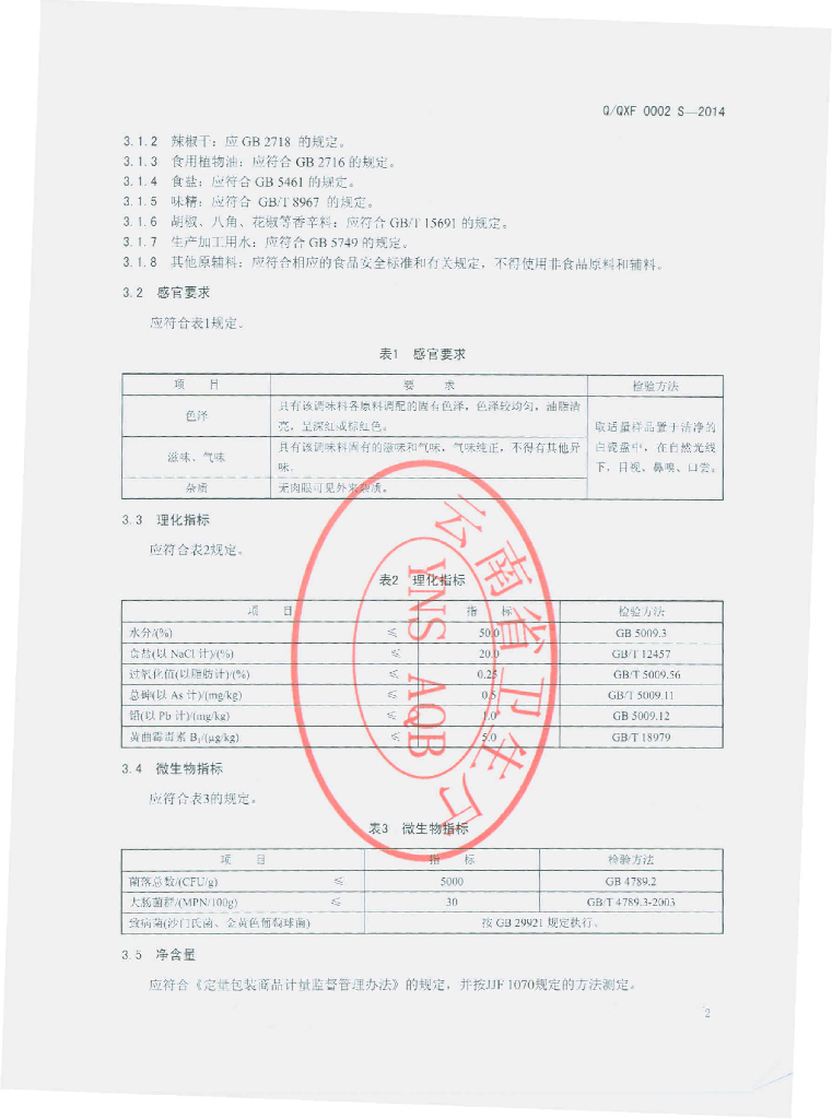 Q/QXF 0002S-2014 标准预览