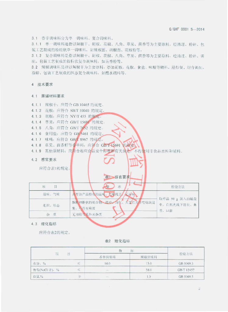 Q/QXF 0001S-2014 标准预览