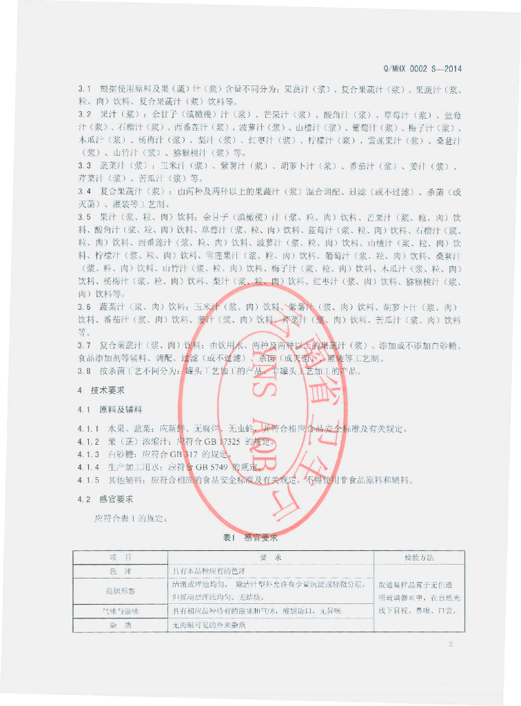 Q/MHX 0002S-2014 标准预览