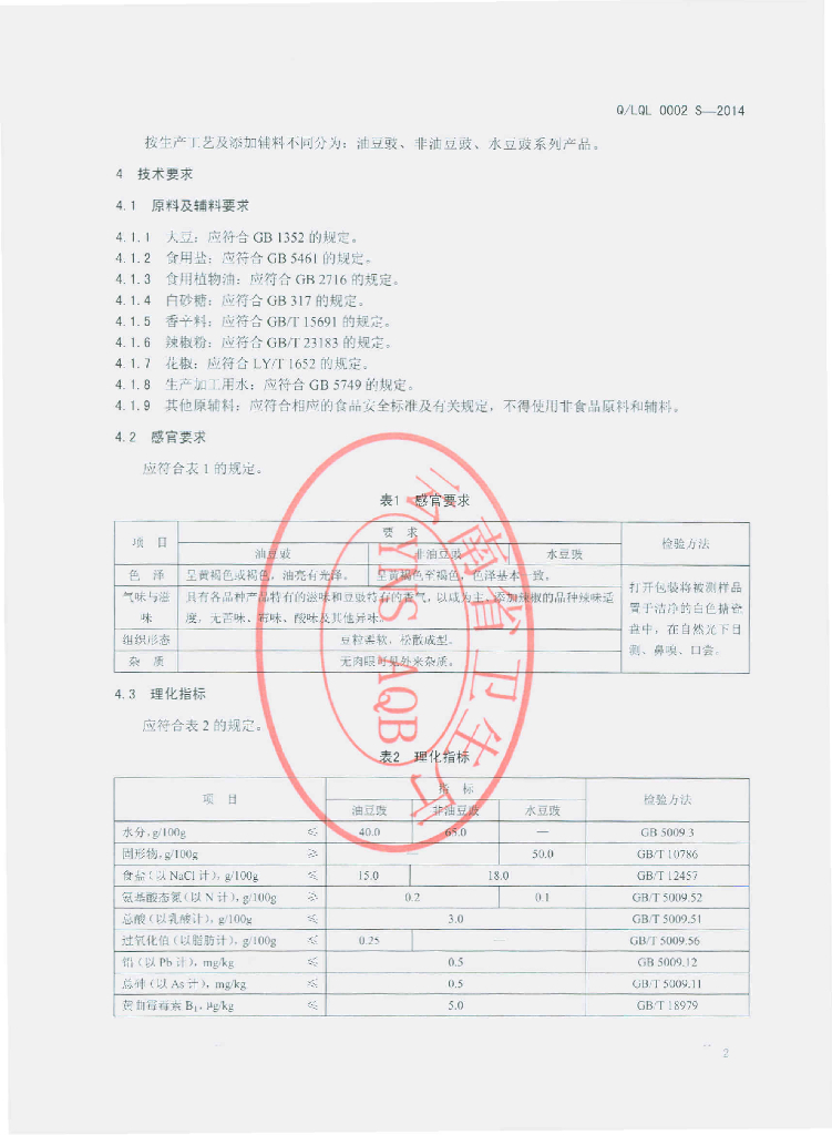Q/LQL 0002S-2014 标准预览
