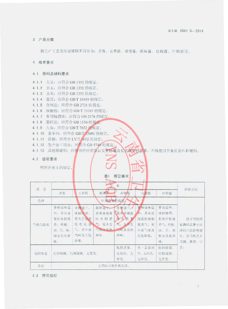 Q/LQL 0001S-2014 标准预览